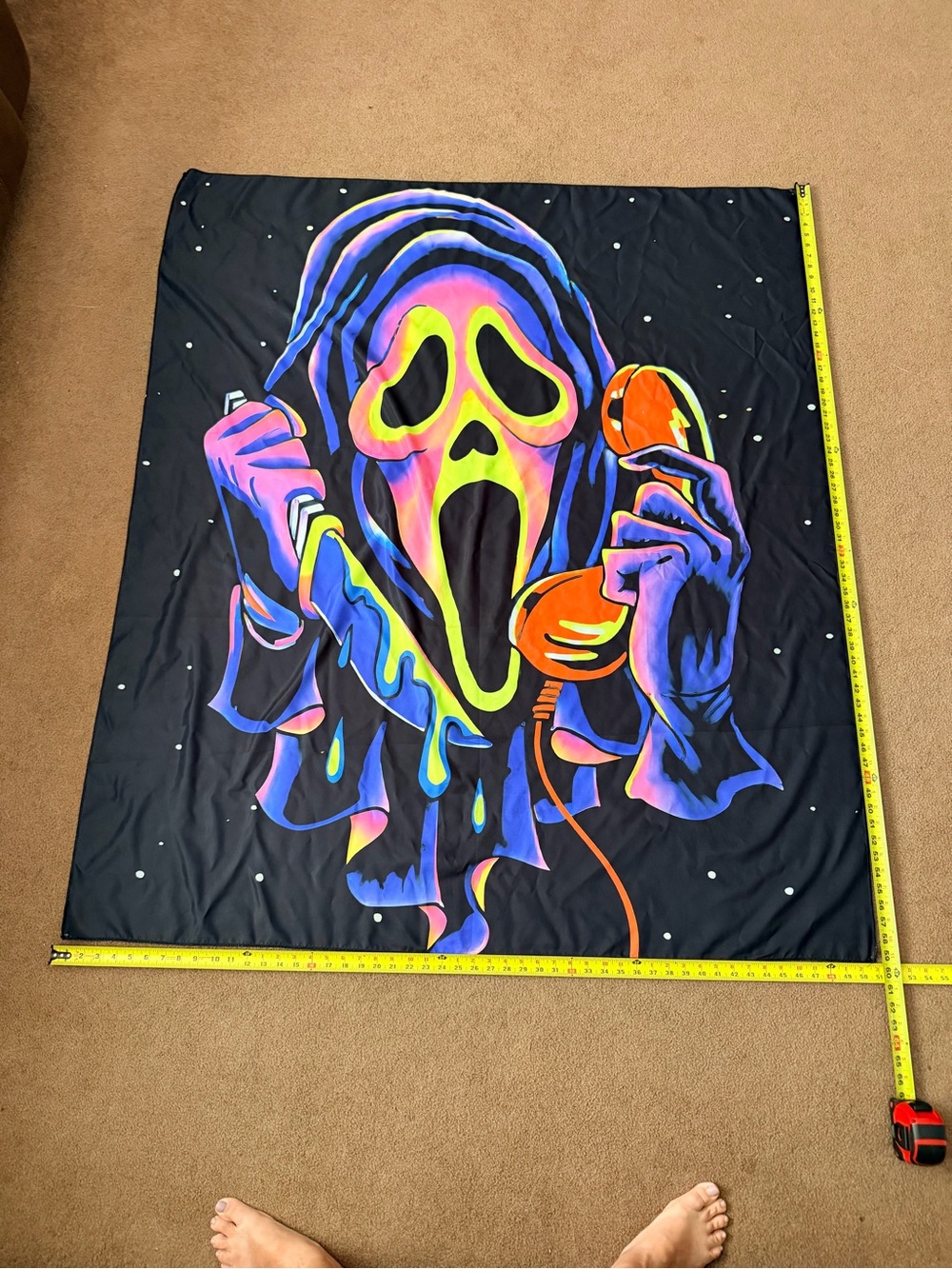 Neon Scream “Ghostface” Wall Tapestry - Black light Neon-51”x59”